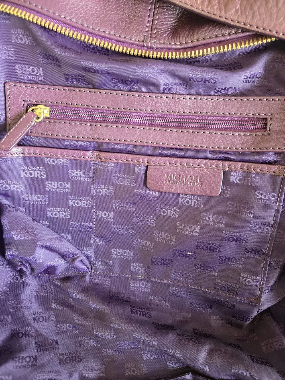 Michael Kors 1981  Plum Pebbled Leather Shoulder Bag with Gold Hardware